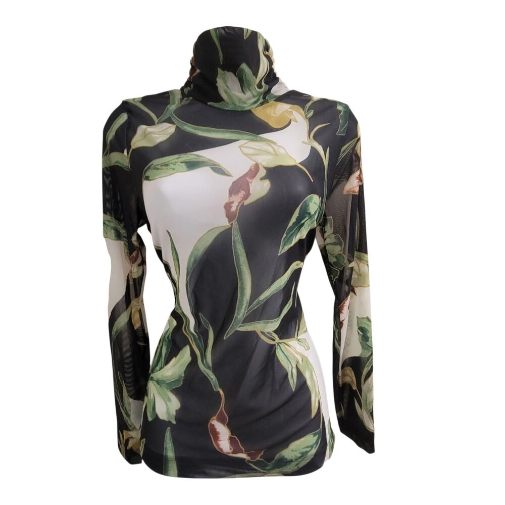 White House Black Market Sheer Botanical Mesh Turtleneck Top – Size Small